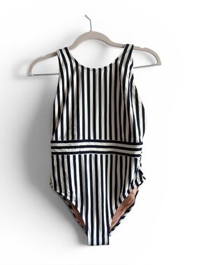 J.Crew - Women’s One Piece Stripe Crew Neck Bathing Suit - Sz 8 - Navy & Cream